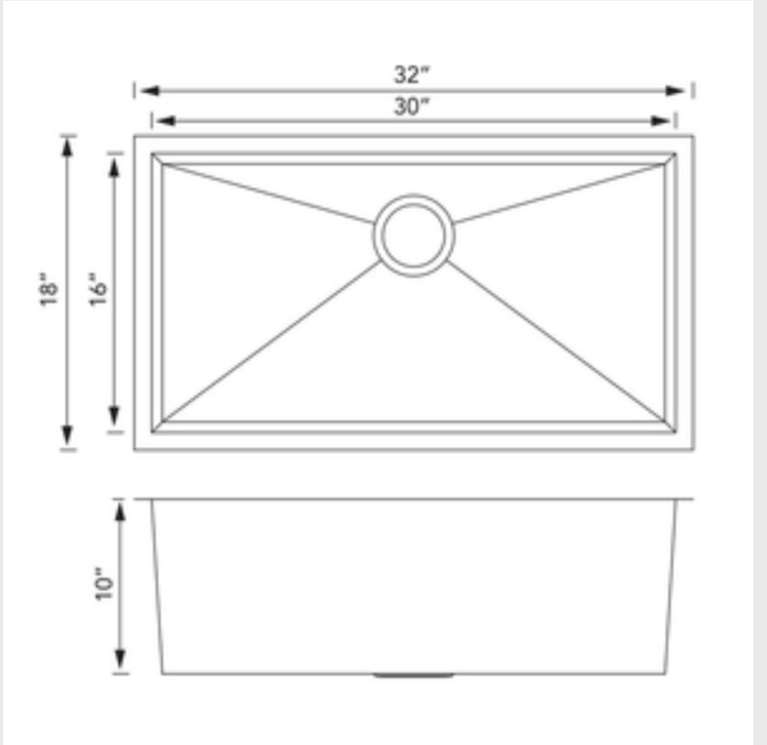 Handmade 16 & 18 Gauge Stainless Steel Undermount Kitchen Sink 32'' x 18'' with Zero Corners