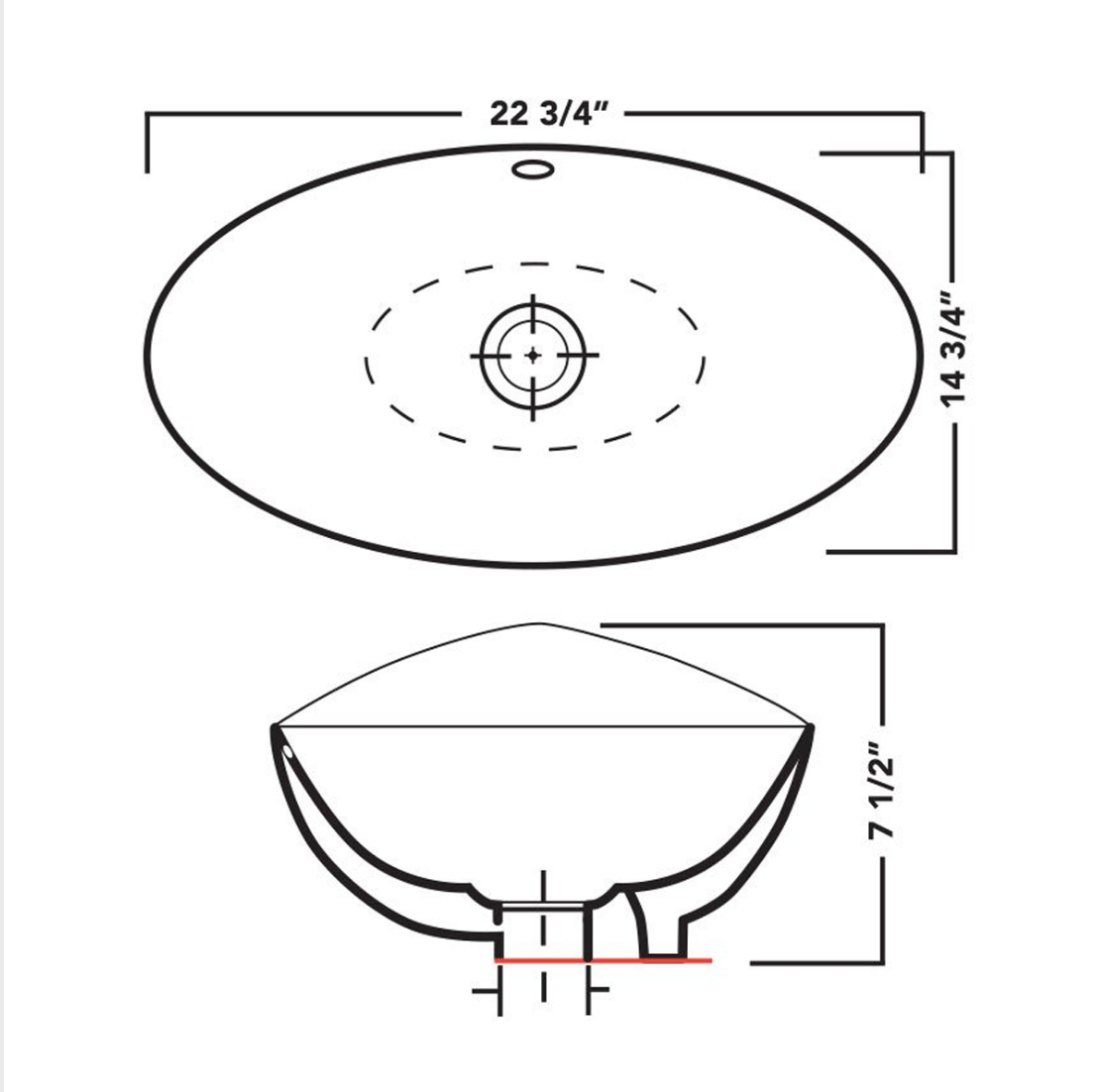 White Porcelain Vessel Bathroom Sink 22 3/4'' x 14 3/4''