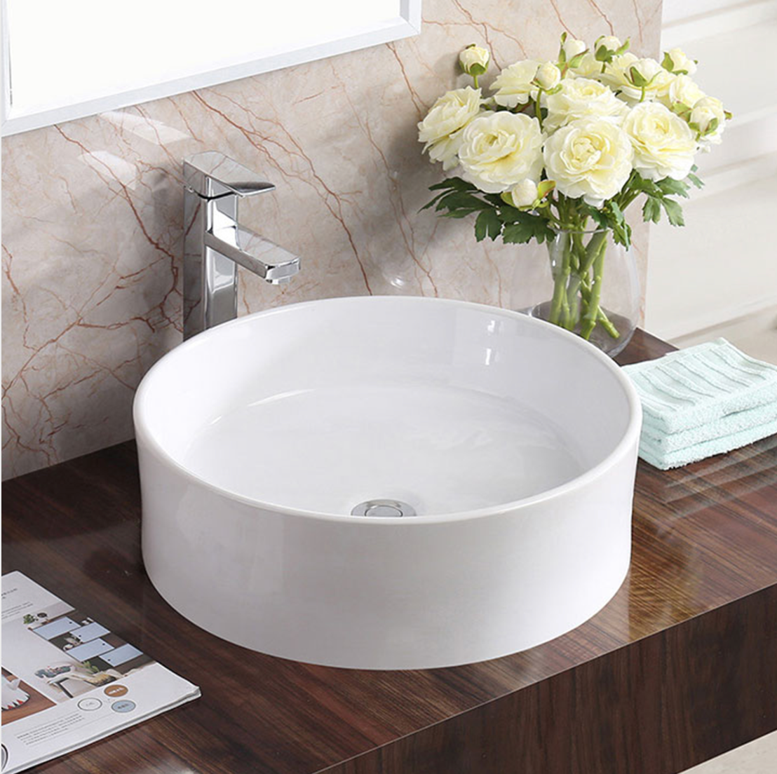 White Porcelain Vessel Bathroom Sink 18''x18''